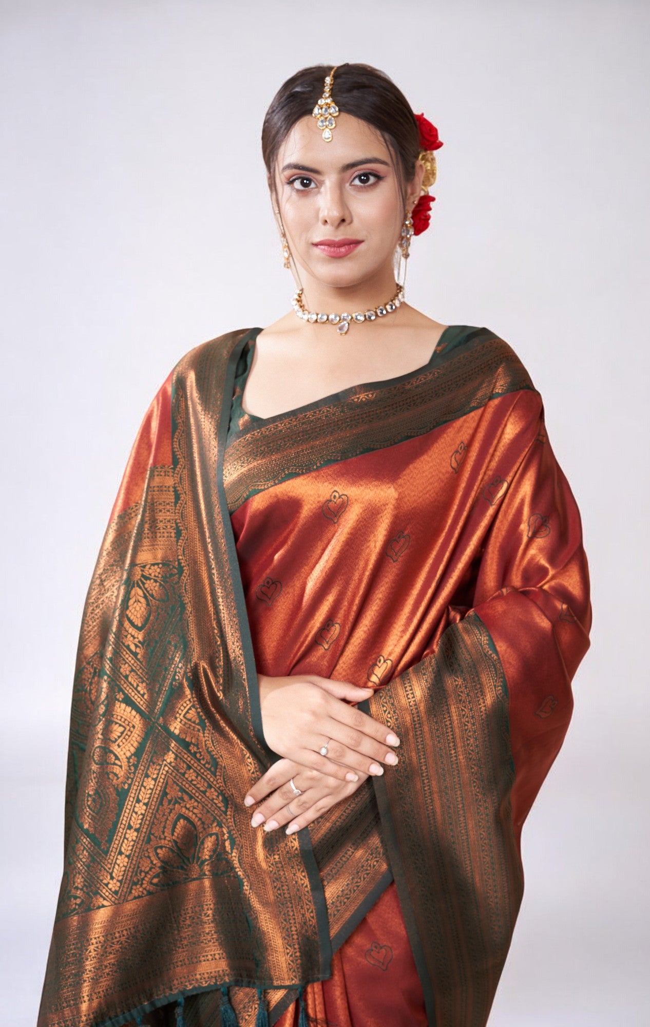 Saffron Orange Kanjivaram Silk Saree With Zari Thread Artistry