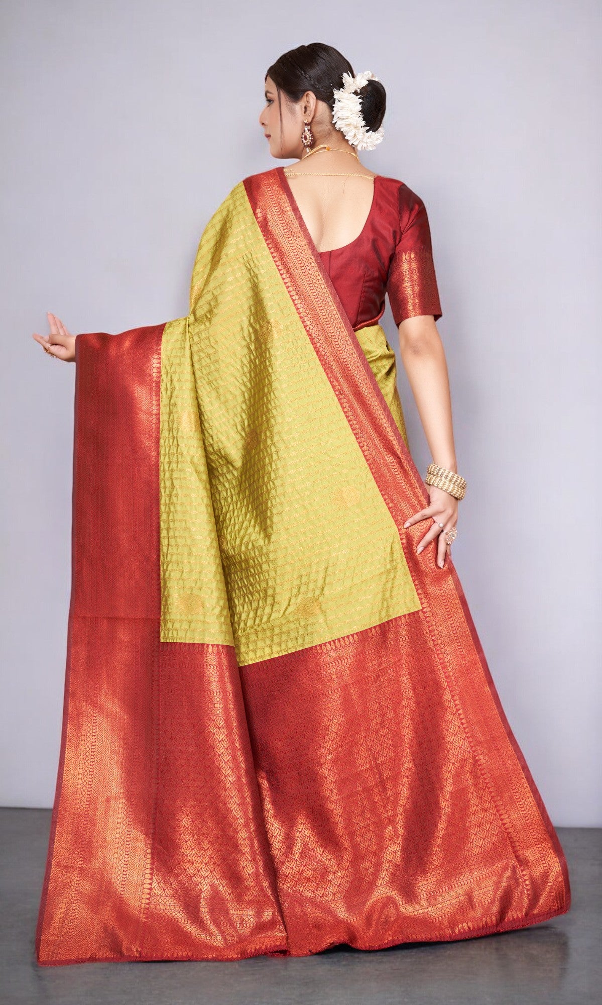 Lime Yellow Kanjivaram Silk Saree With Jacquard Border