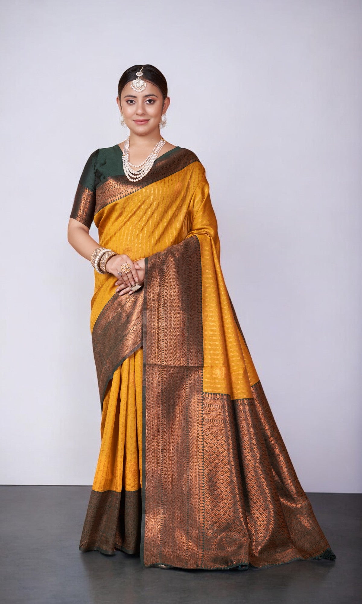 Gold Yellow Kanjivaram Silk Saree With Jacquard Border