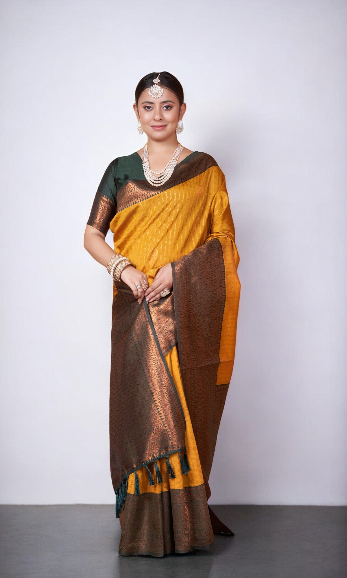 Gold Yellow Kanjivaram Silk Saree With Jacquard Border