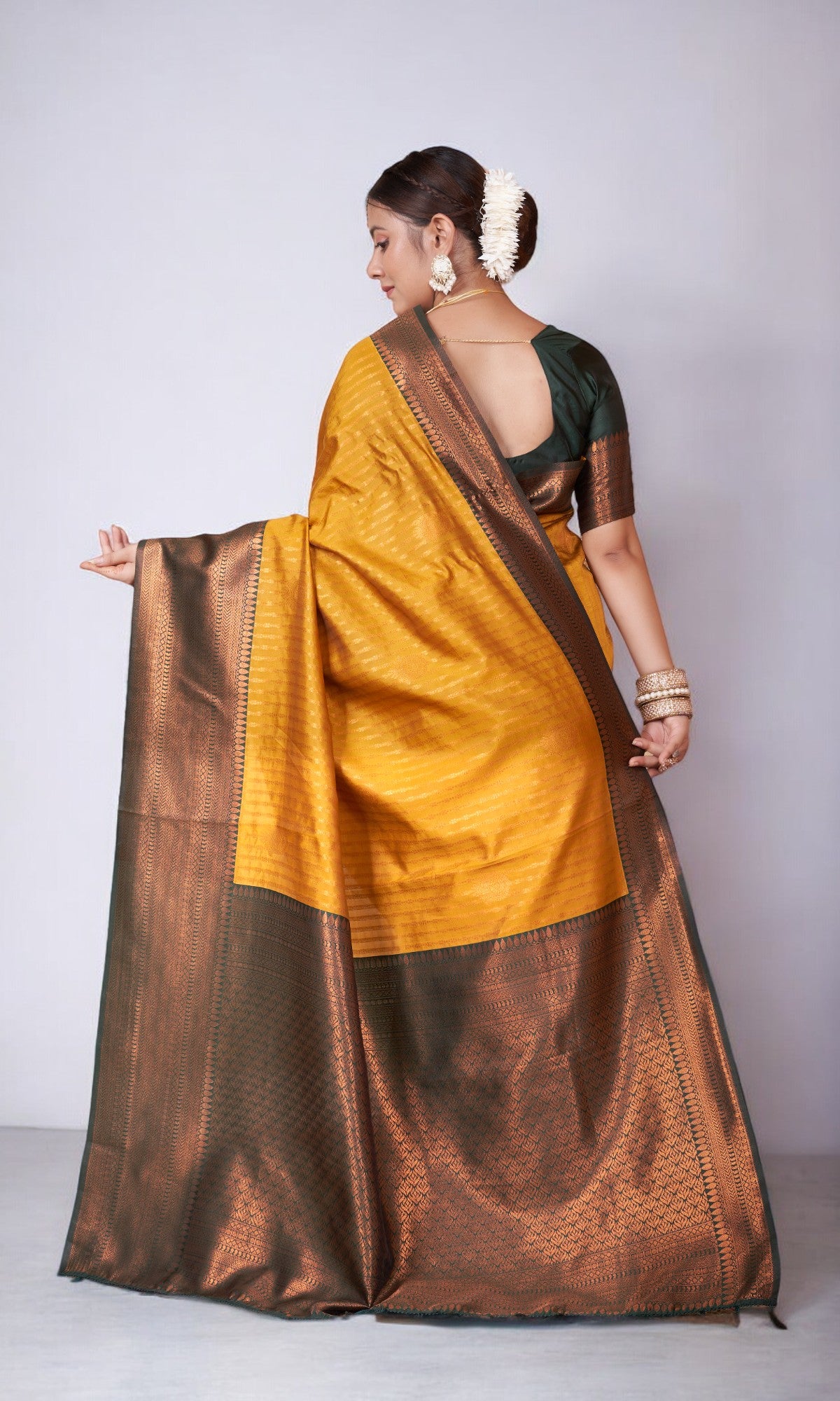 Gold Yellow Kanjivaram Silk Saree With Jacquard Border