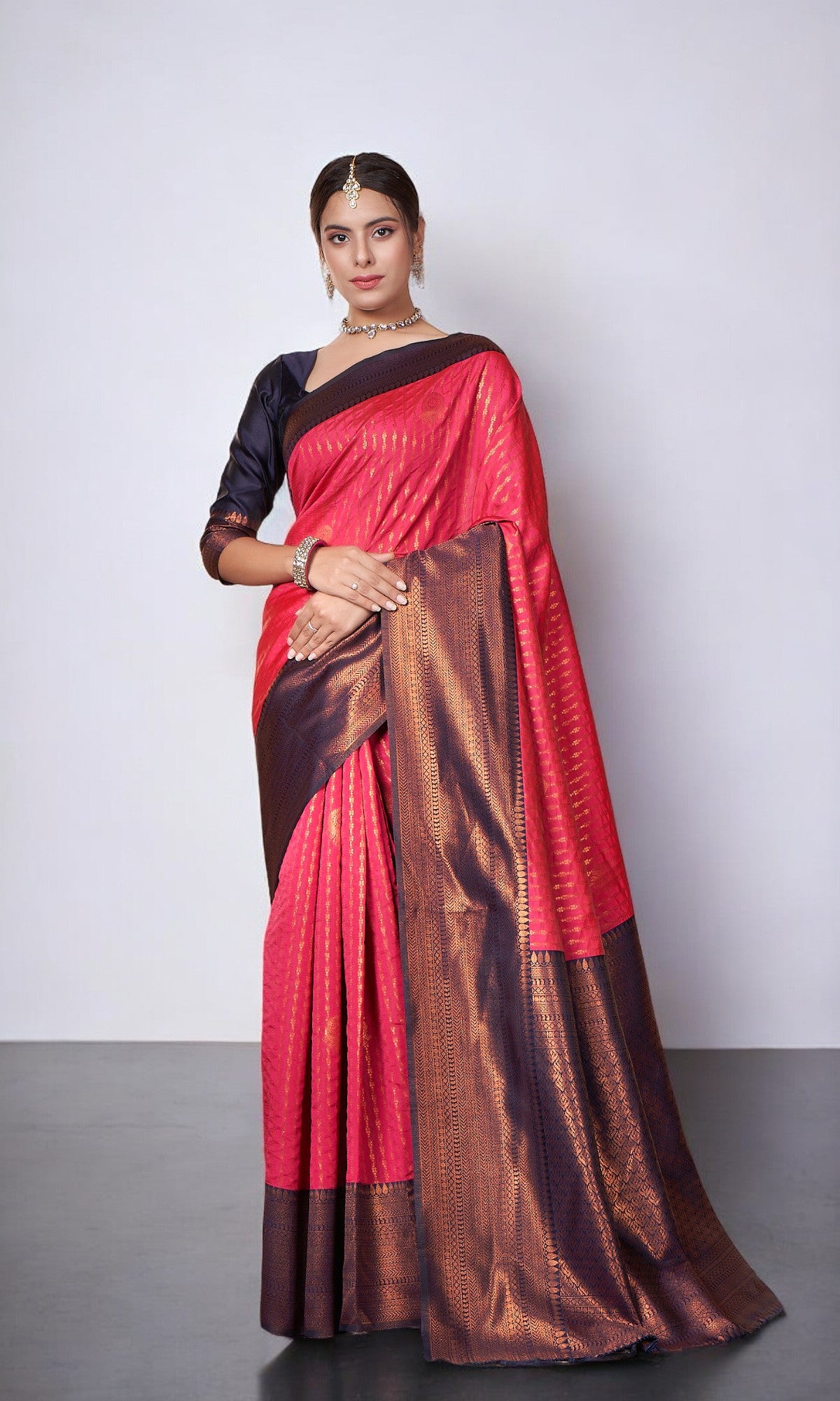 Rose Pink Kanjivaram Silk Saree With Jacquard Border