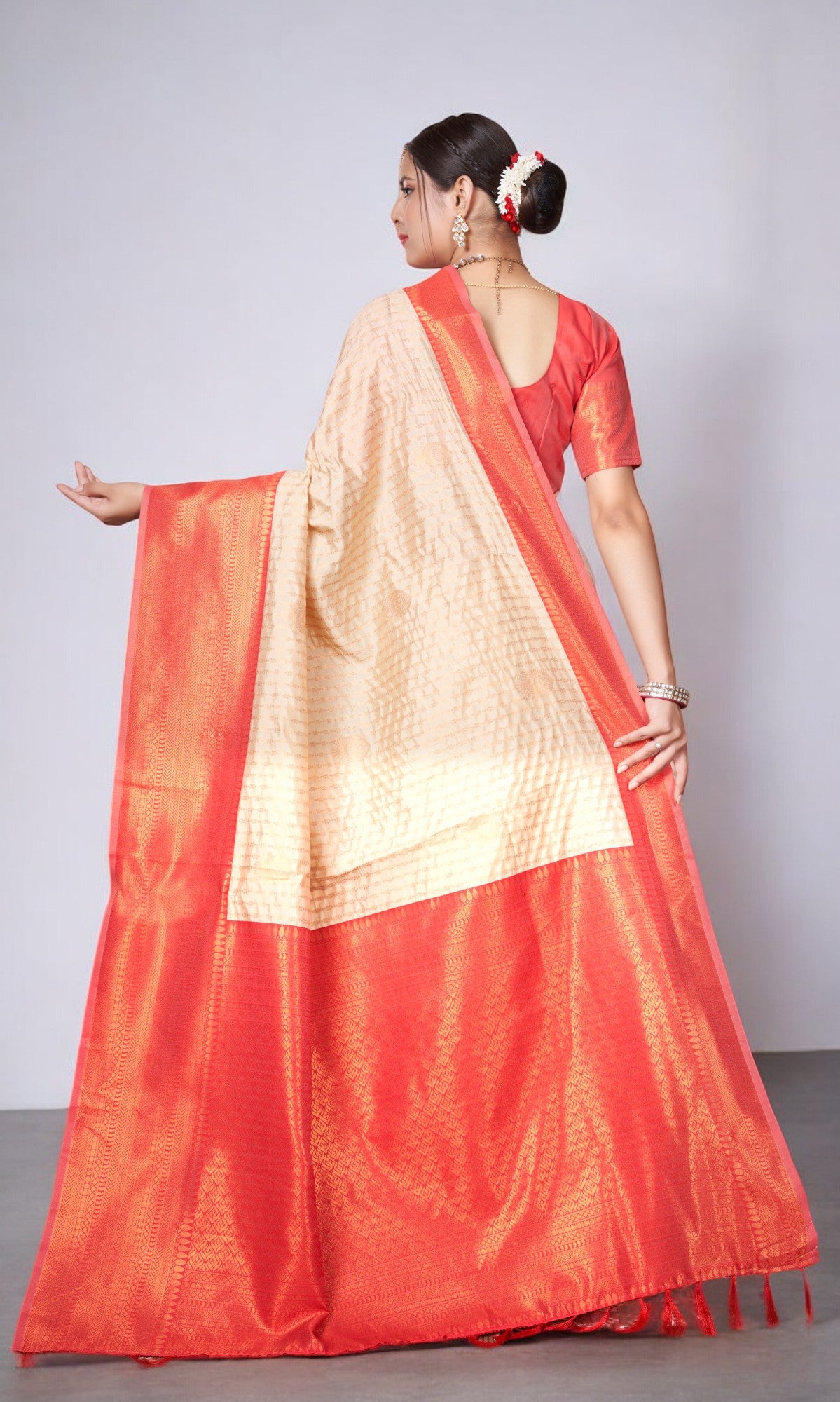 Beige Kanjivaram Silk Saree With Jacquard Border