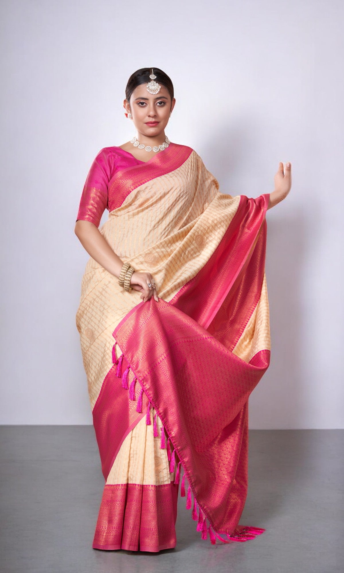 Amber Golden Kanjivaram Silk Saree With Jacquard Border