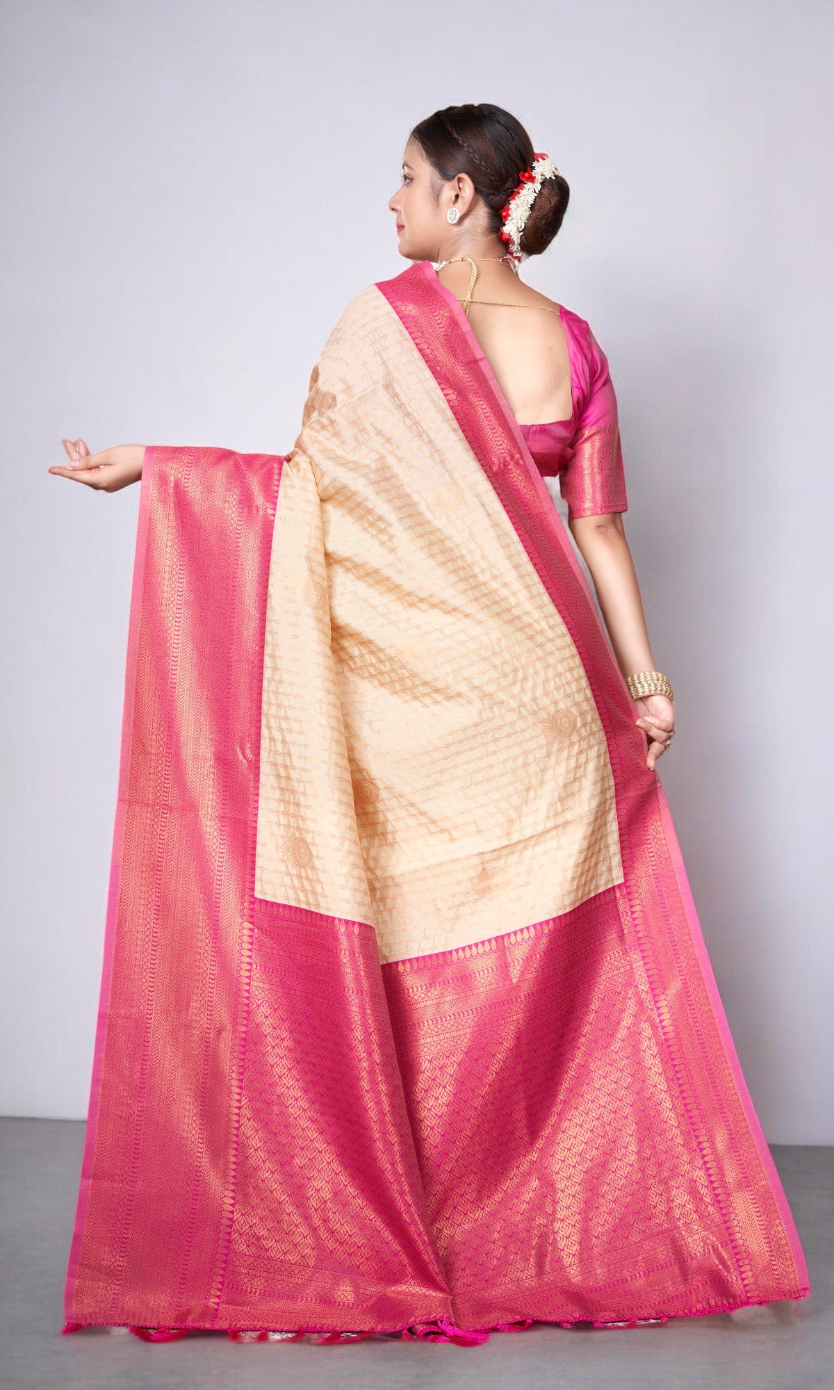 Amber Golden Kanjivaram Silk Saree With Jacquard Border