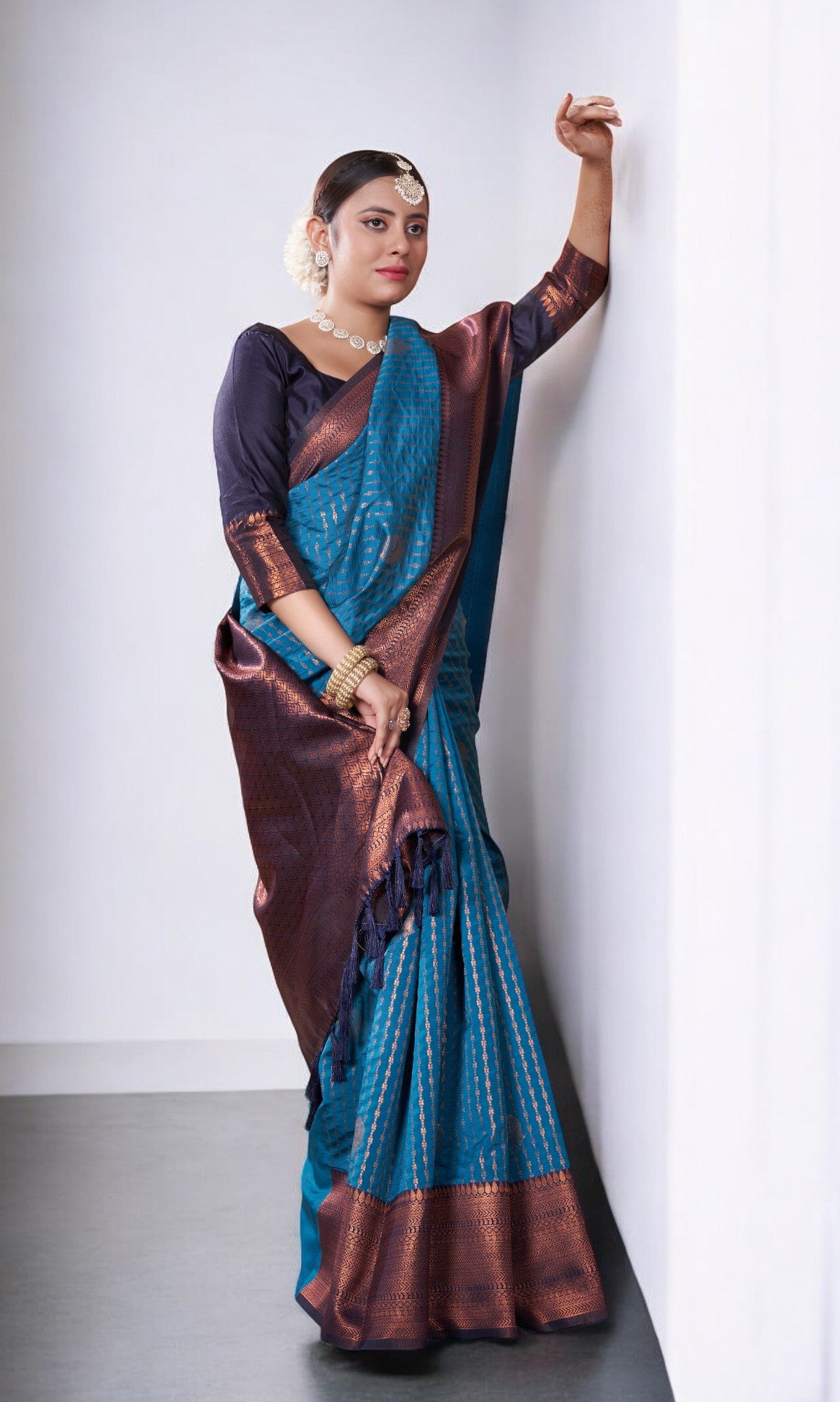 Blue Kanjivaram Silk Saree With Jacquard Border