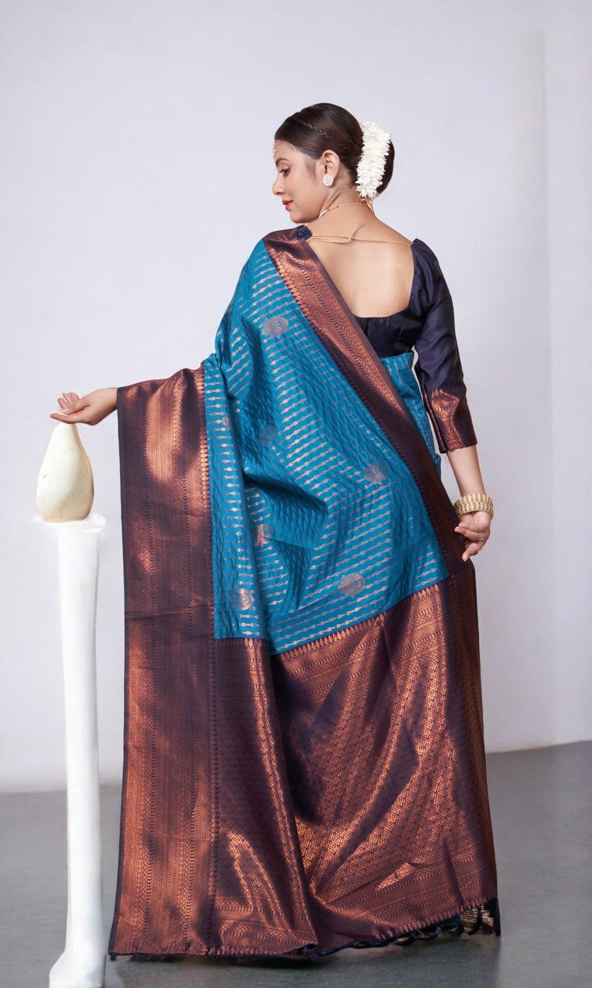 Blue Kanjivaram Silk Saree With Jacquard Border