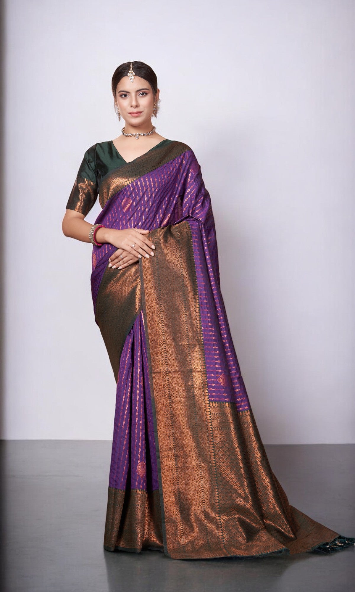 Purple Kanjivaram Silk Saree With Jacquard Border