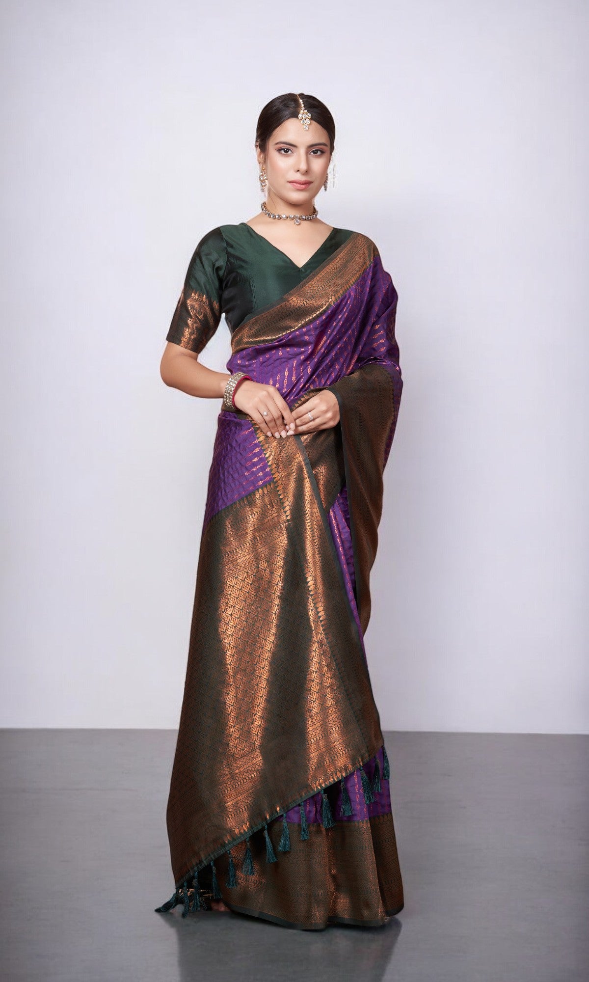 Purple Kanjivaram Silk Saree With Jacquard Border