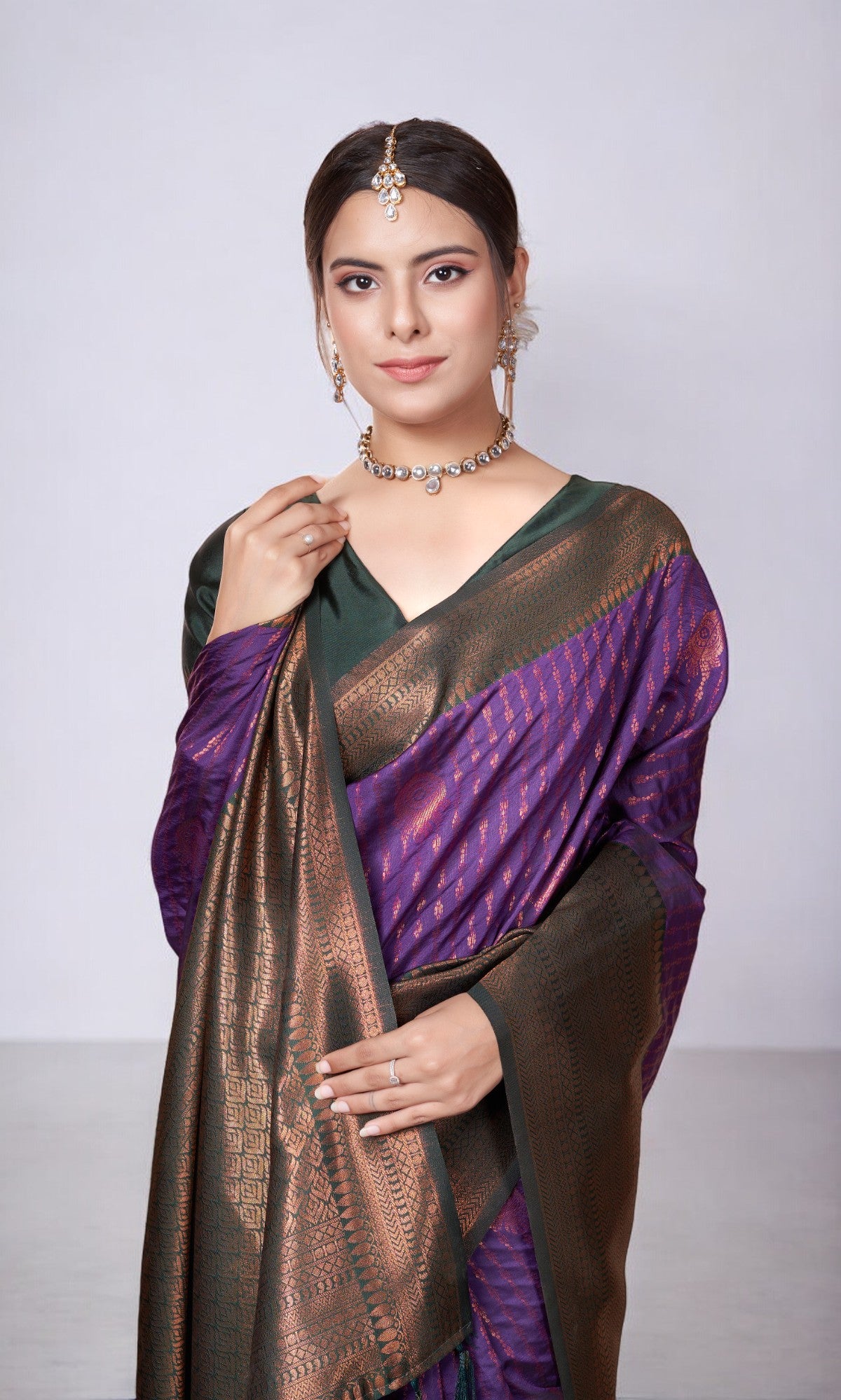 Purple Kanjivaram Silk Saree With Jacquard Border