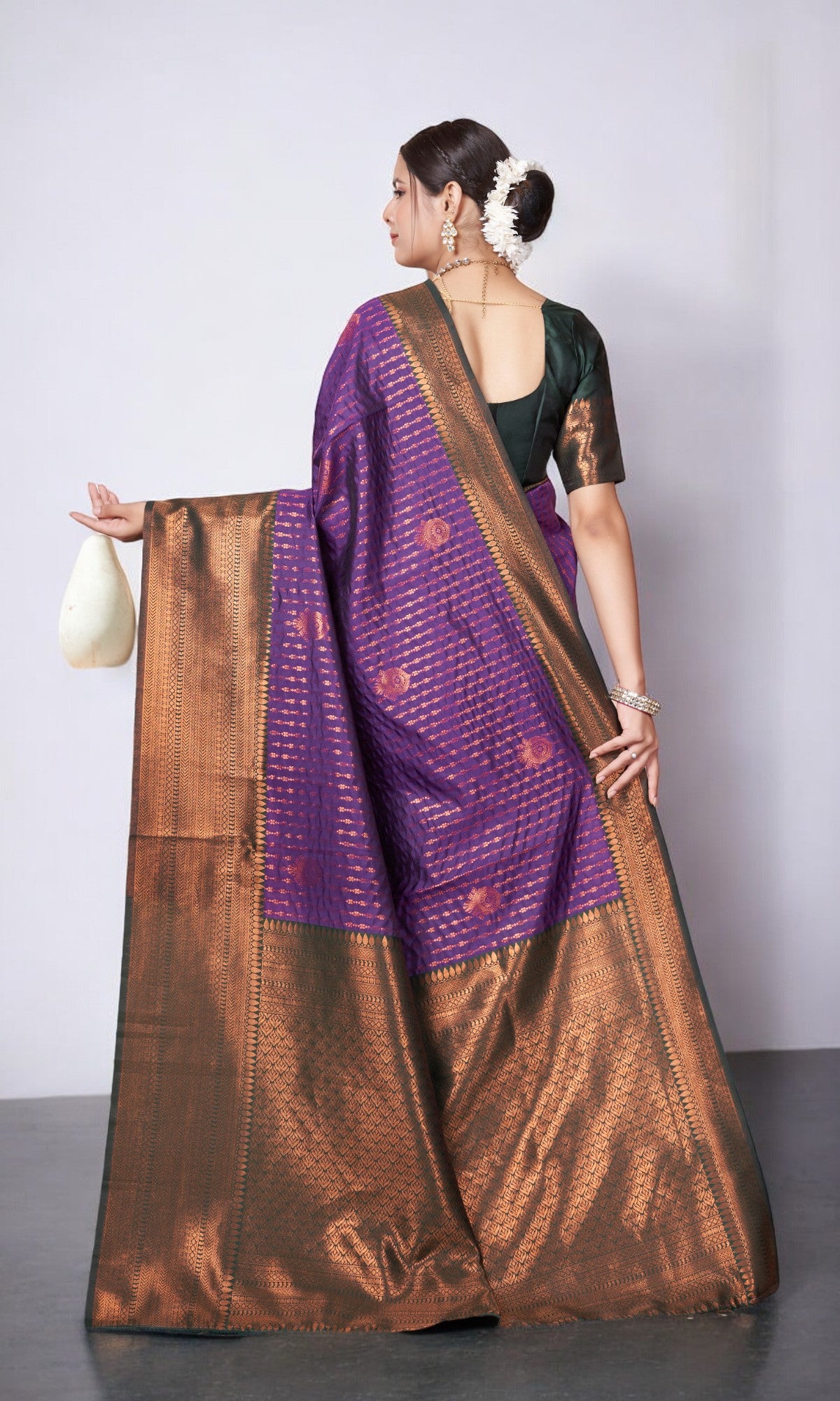 Purple Kanjivaram Silk Saree With Jacquard Border