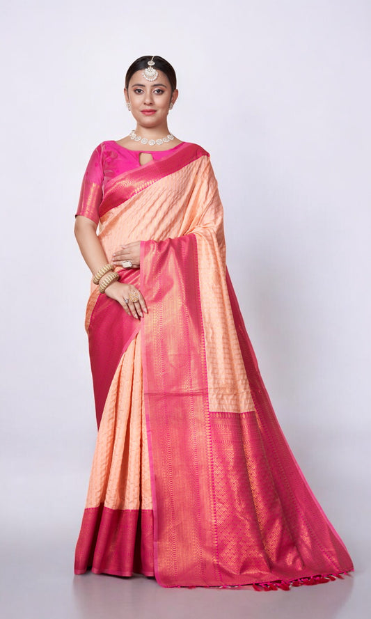 light Pink Kanjivaram Silk Saree With Jacquard Border