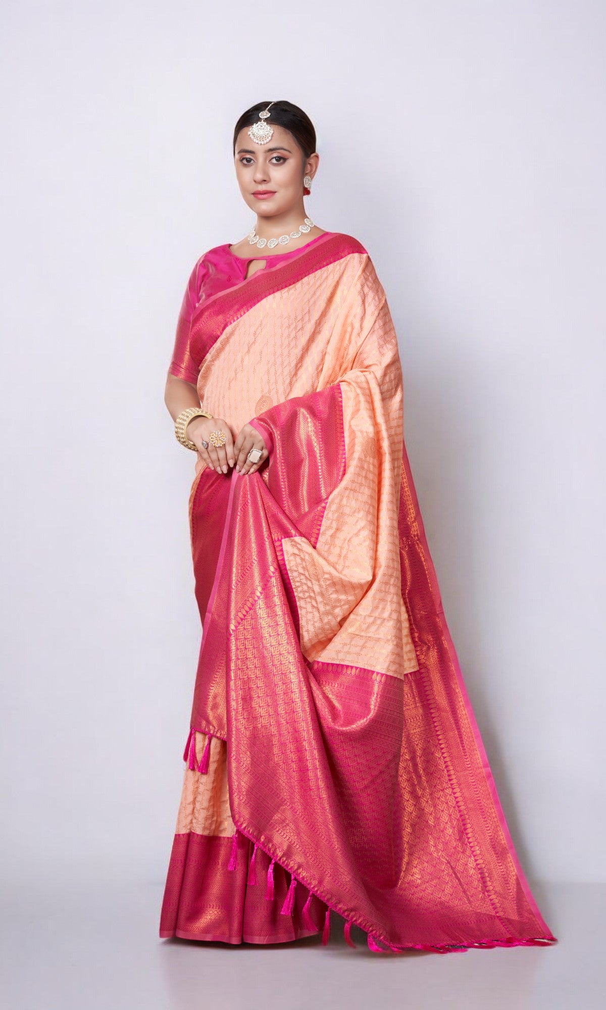 light Pink Kanjivaram Silk Saree With Jacquard Border