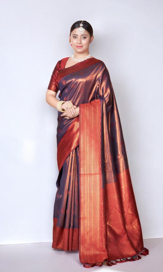 Violet Silk Saree With Jacquard Jari Work Pattern