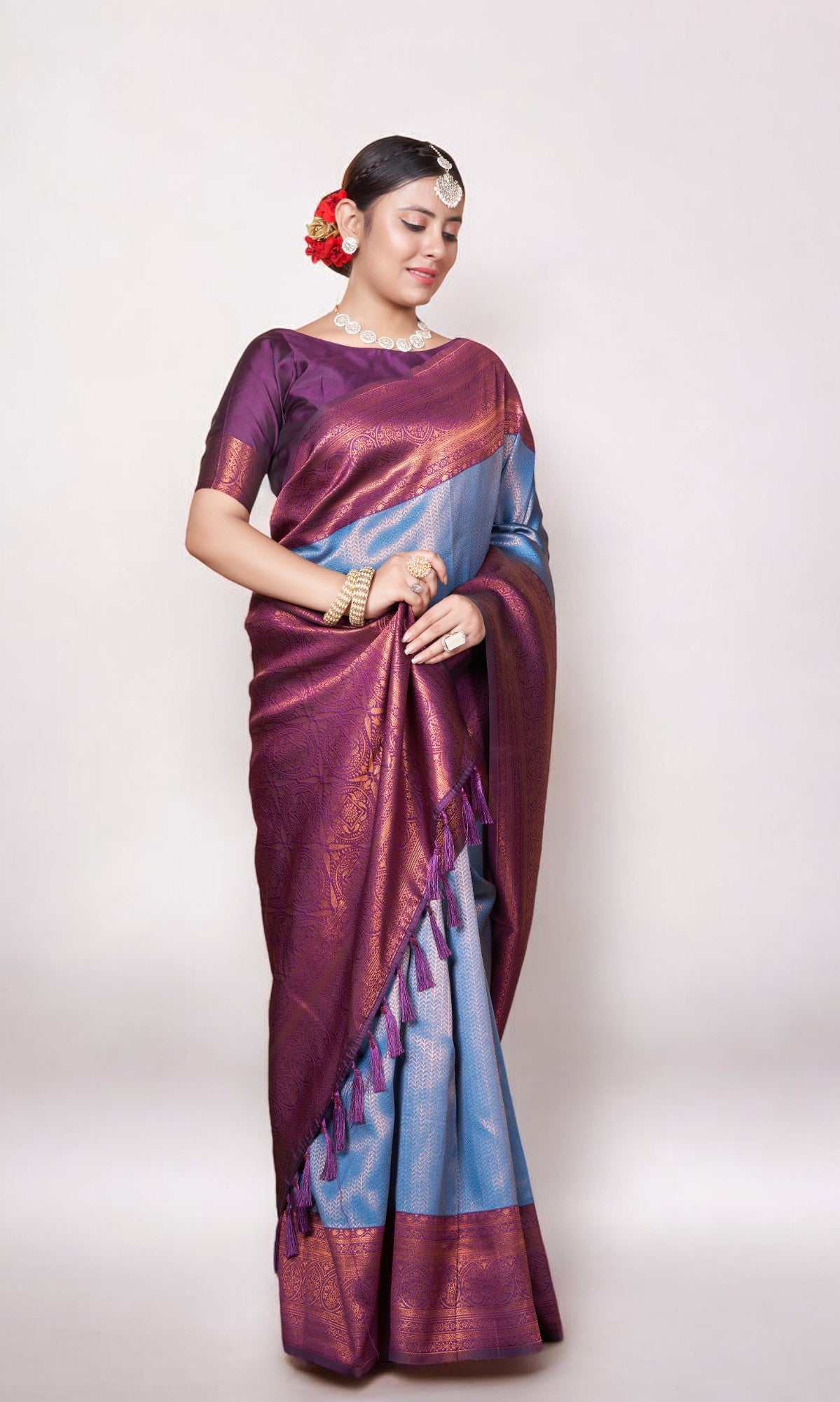 Royal Blue Kanjivaram Silk Saree With Zari Thread Artistry