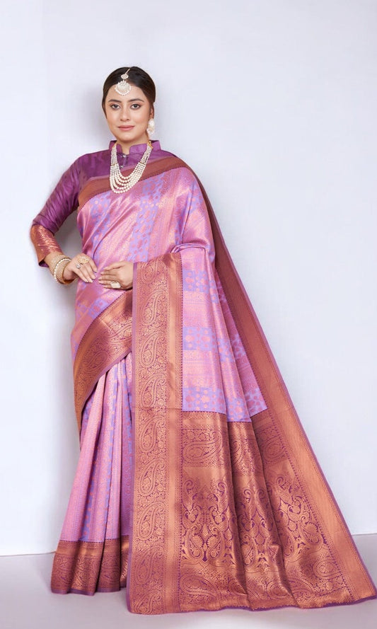 Lavender Silk Saree With Jacquard Jari Work Pattern