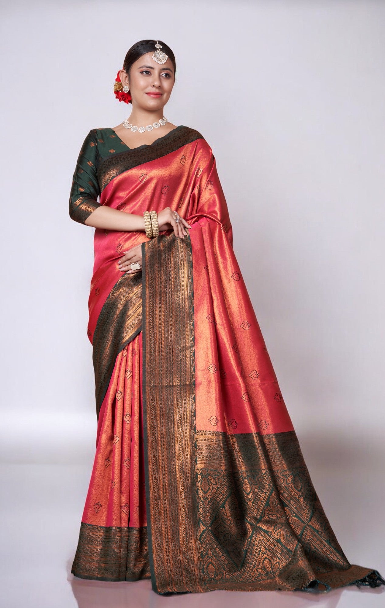 Crimson Red Kanjivaram Silk Saree With Zari Thread Artistry