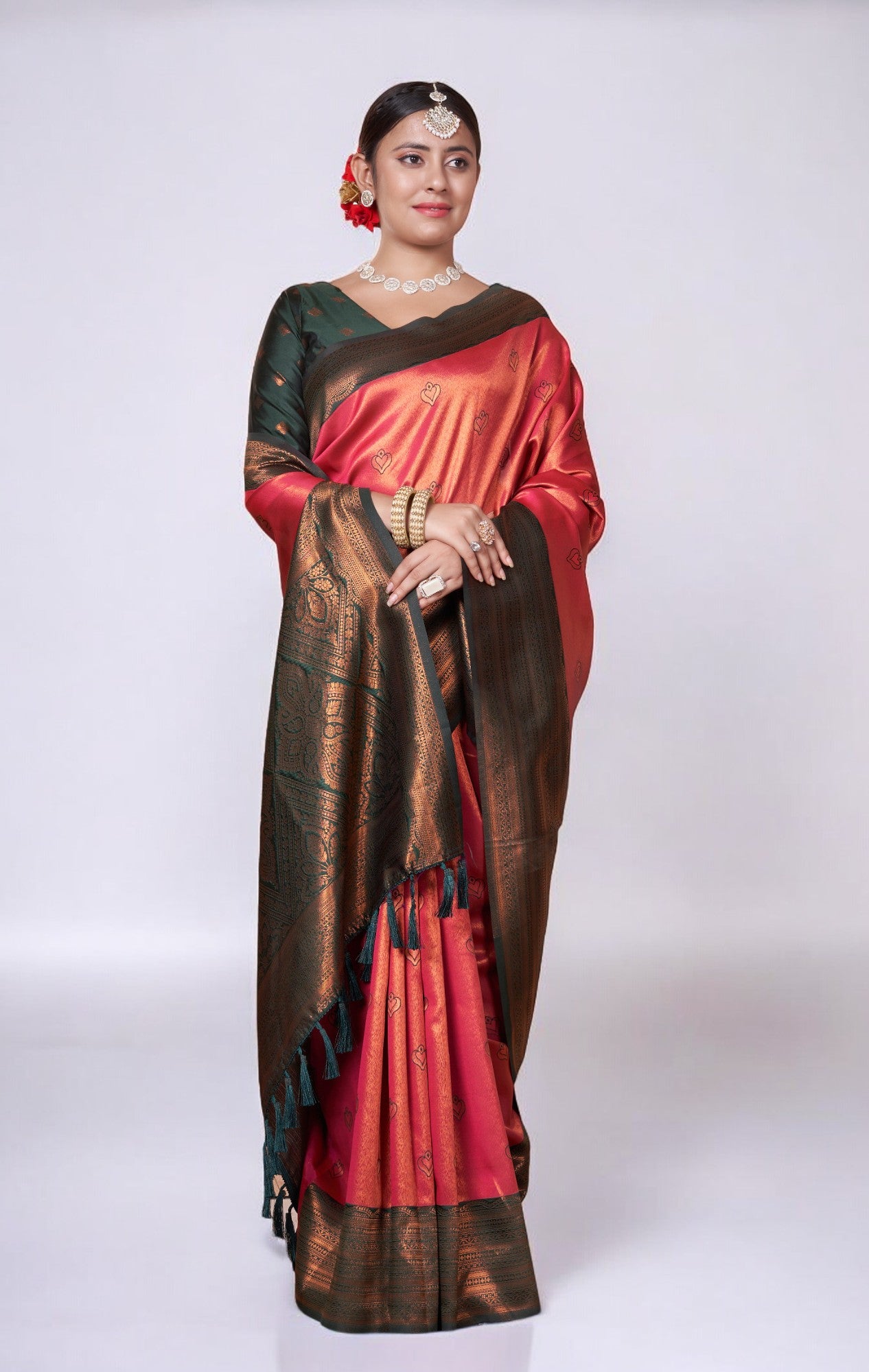 Crimson Red Kanjivaram Silk Saree With Zari Thread Artistry