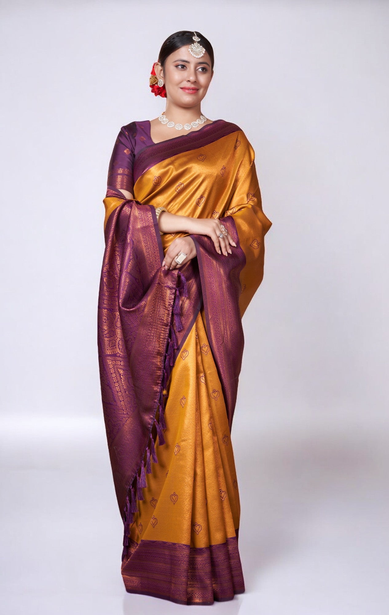 Golden Yellow Kanjivaram Silk Saree With Zari Thread Artistry