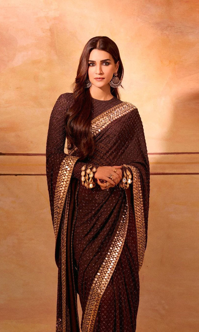 Black Saree With Embroidery Codding & Sequins Work