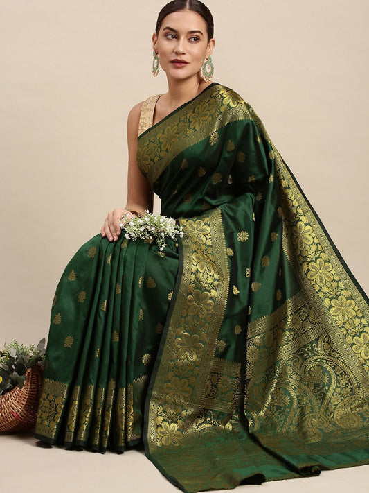 Bright Green Silk Saree With Jacquard Work