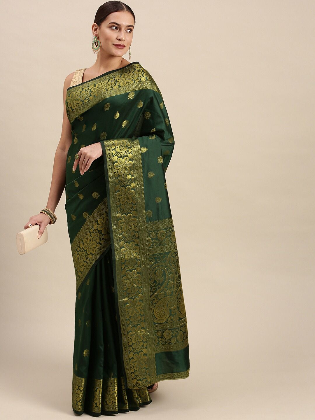 Bright Green Silk Saree With Jacquard Work