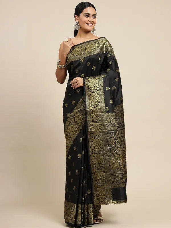 Black Silk Saree With Jacquard Work