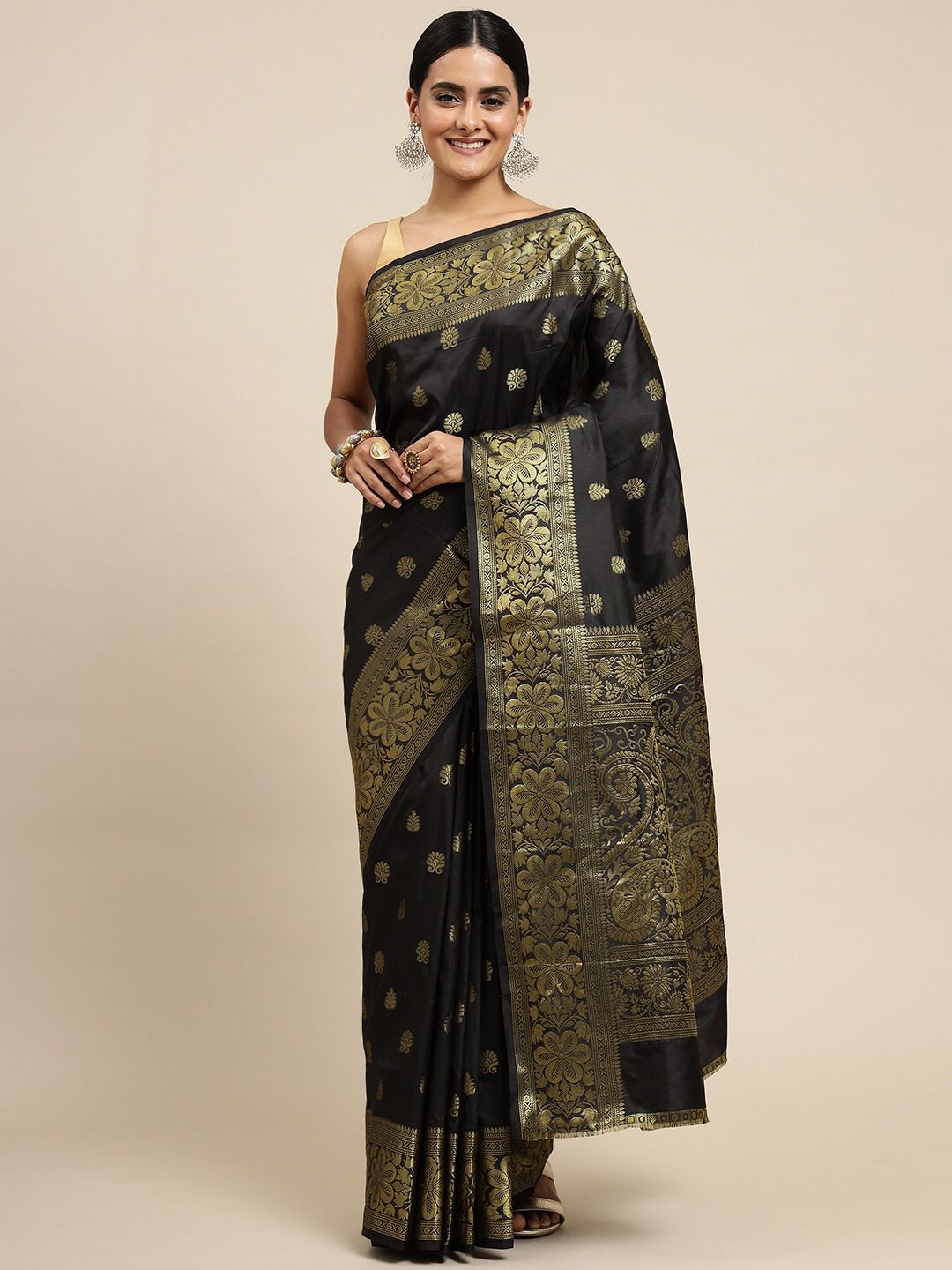 Black Silk Saree With Jacquard Work