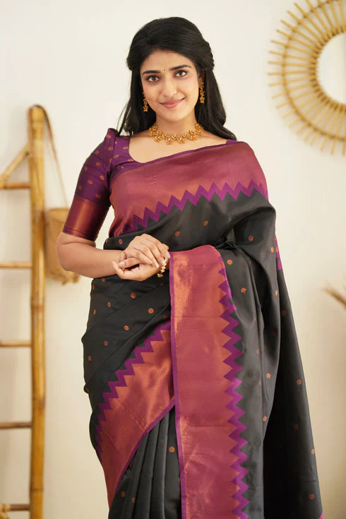 Black Silk Saree With Jacquard Work