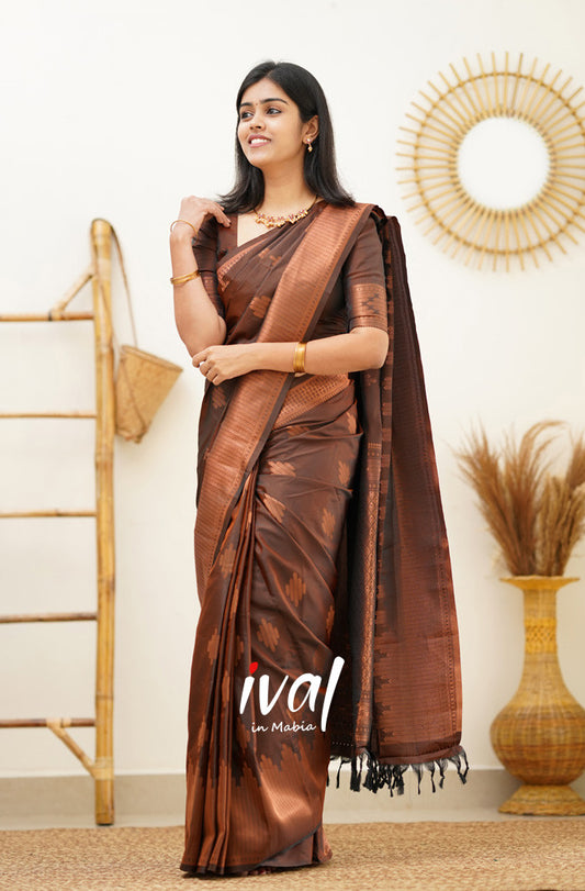 Brown Kanjivaram Silk Saree With Jacquard Work