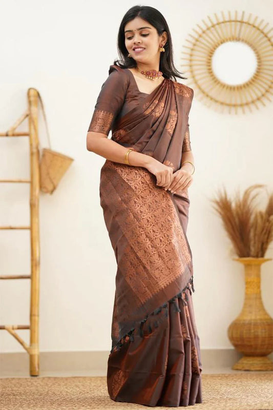 Brown Kanjivaram Silk Saree With Jacquard Work