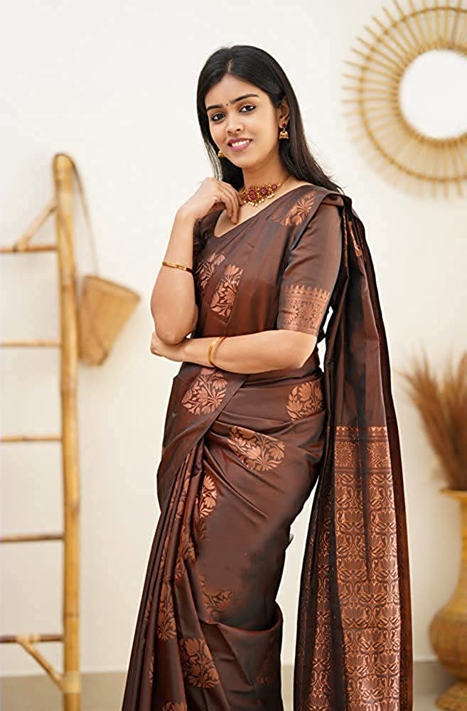 Brown Kanjivaram Silk Saree With Jacquard Work