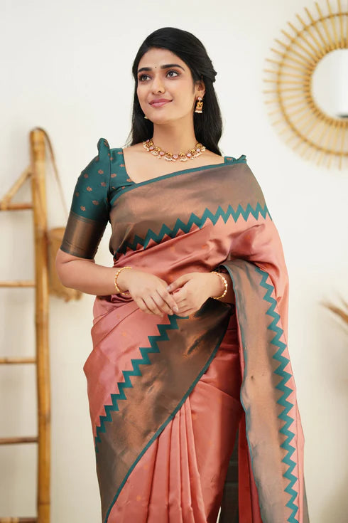 Light Pink Silk Saree With Jacquard Work