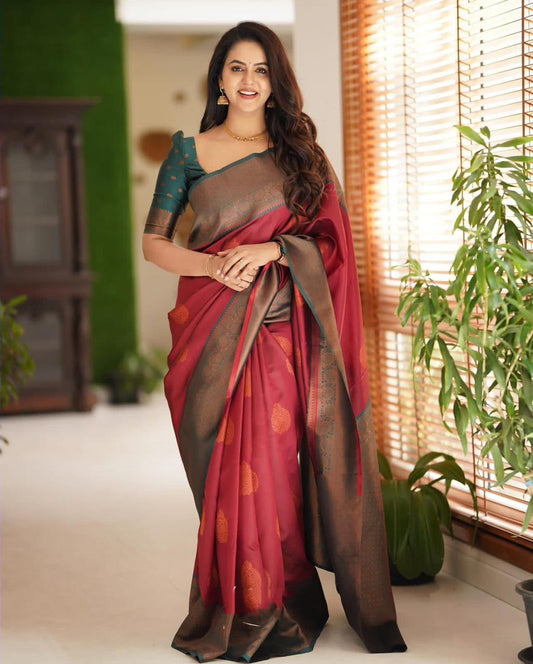 Maroon Kanjivaram Silk Saree With Jacquard Work