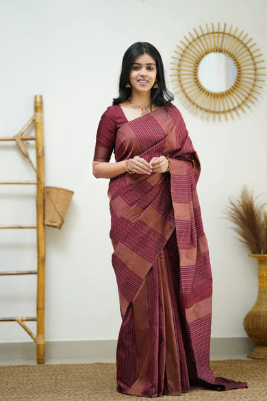 Maroon Silk Saree With Jacquard Work