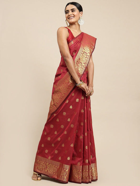 Maroon Silk Saree With Jacquard Work