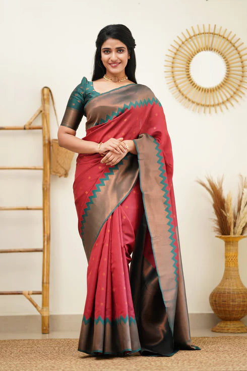 Maroon Pink Silk Saree With Jacquard Work