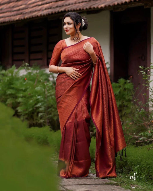 Maroon Kanjivaram Silk Saree With Jacquard Work