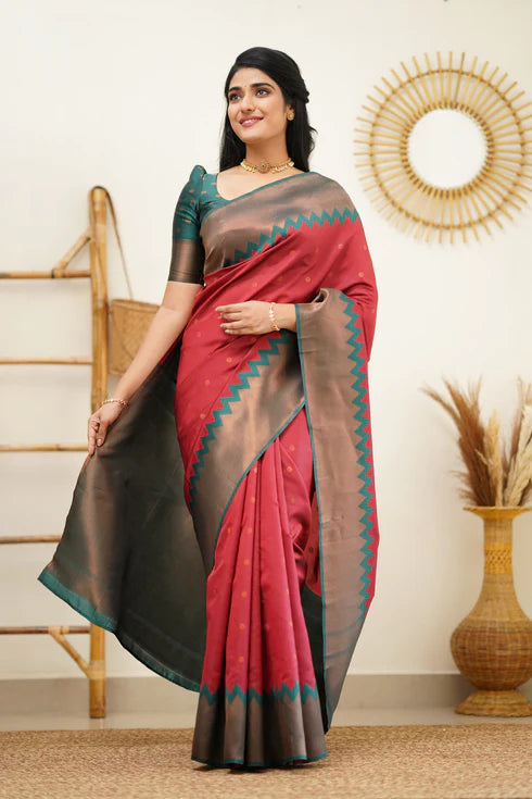 Maroon Pink Silk Saree With Jacquard Work