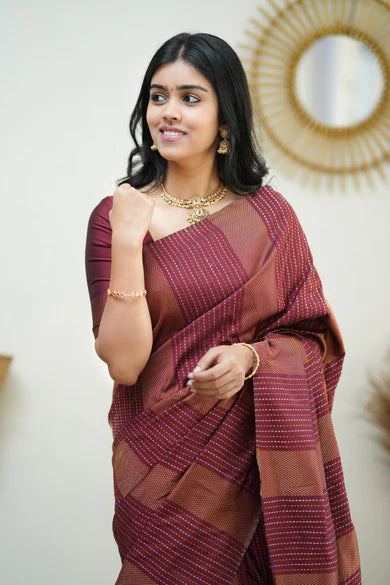 Maroon Silk Saree With Jacquard Work