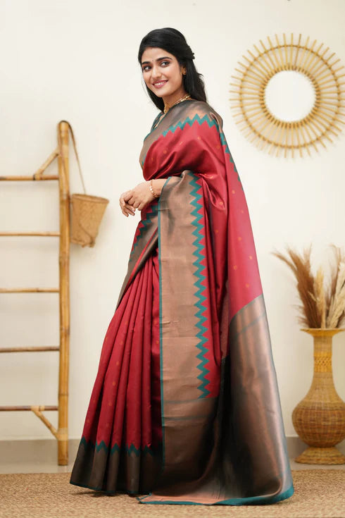 Maroon Pink Silk Saree With Jacquard Work