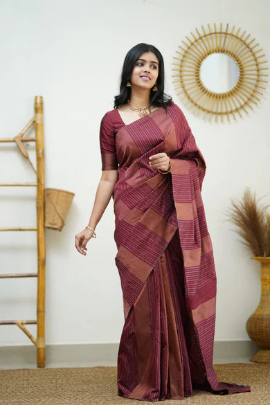 Maroon Silk Saree With Jacquard Work