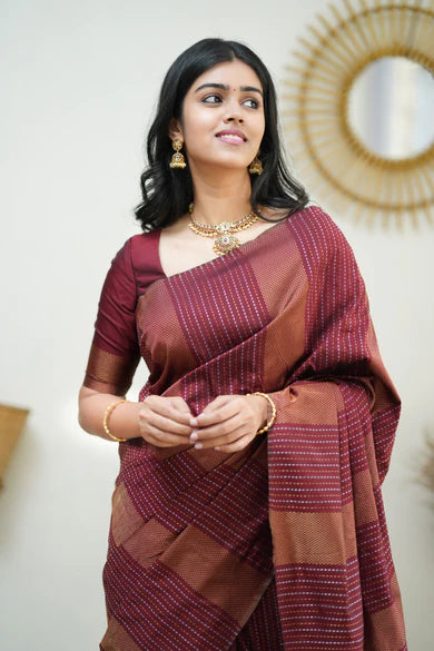 Maroon Silk Saree With Jacquard Work