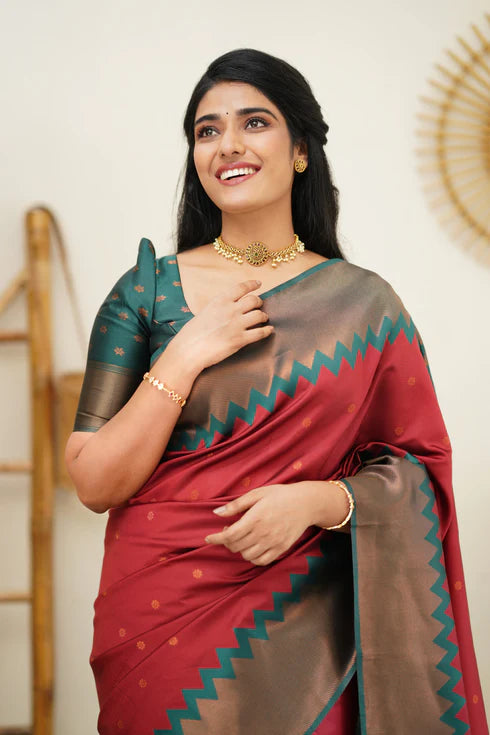 Maroon Pink Silk Saree With Jacquard Work