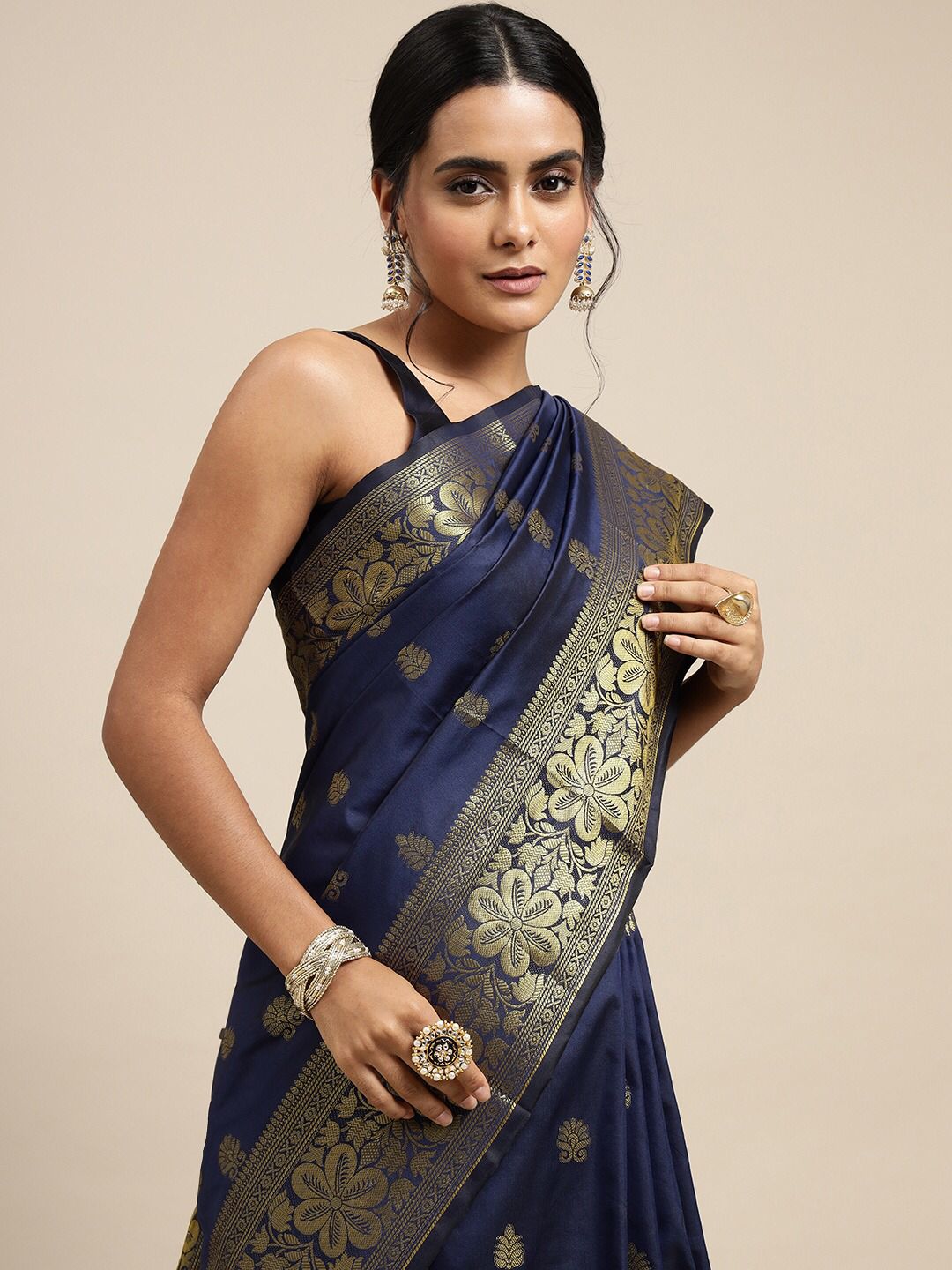 Dark Blue Silk Saree With Jacquard Work