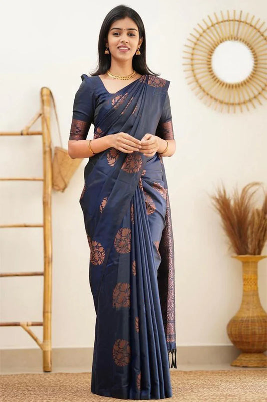 Neavy Blue Kanjivaram Silk Saree With Jacquard Work