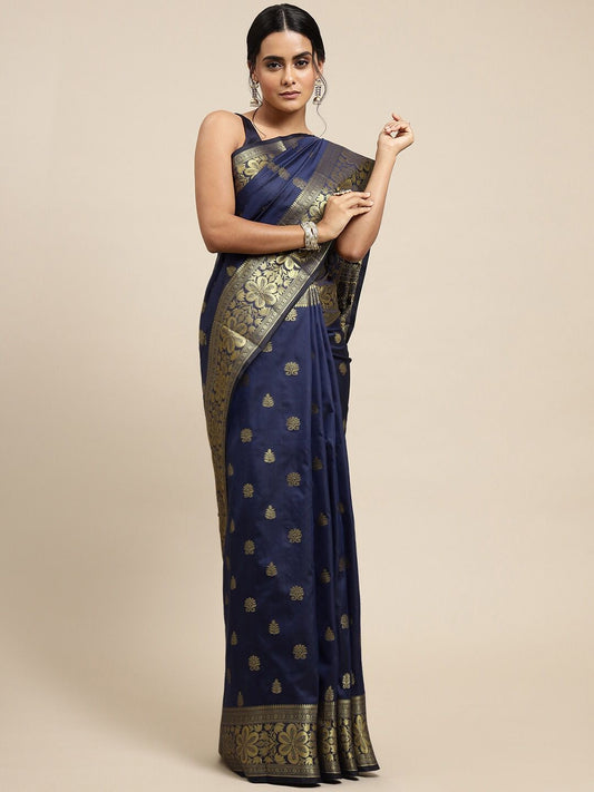 Dark Blue Silk Saree With Jacquard Work