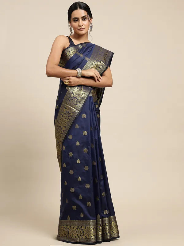 Dark Blue Silk Saree With Jacquard Work