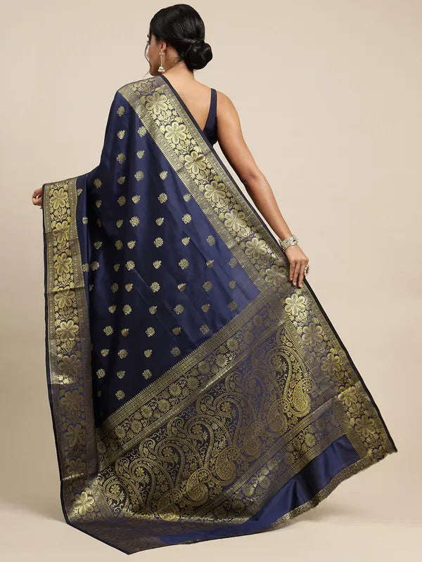 Dark Blue Silk Saree With Jacquard Work