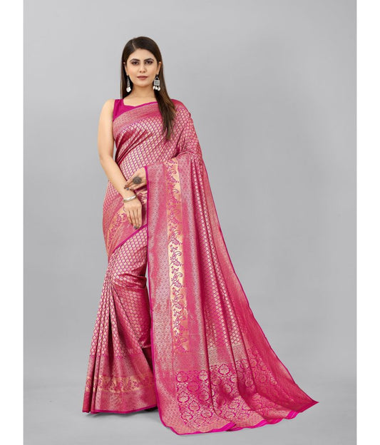 Pink Kanjivaram Silk Saree With Jacquard Work